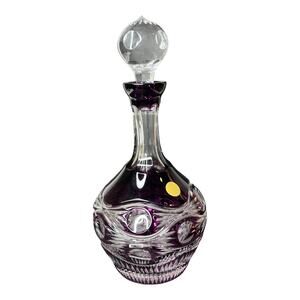 Vintage Crystal Spirit Decanter 12” Bohemian Czech Hand Cut Purple Glass Bottle